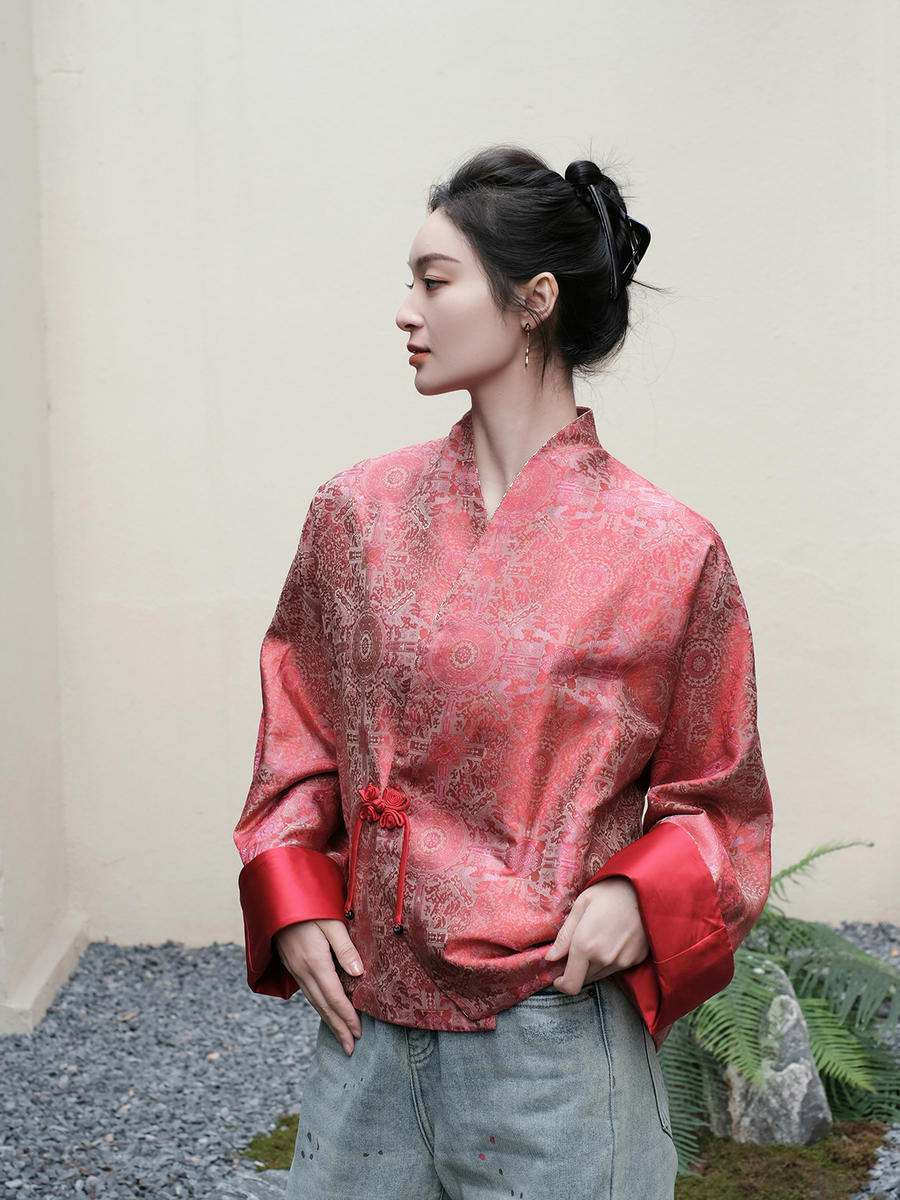 盛唐牡丹 |宋锦八达晕纹交叉外套