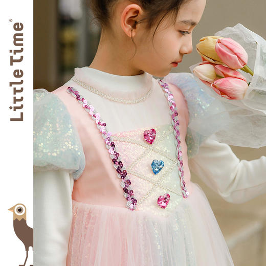 littletime女童甜美公主裙2024春夏新款短袖网纱裙儿童洋气连衣裙 商品图2