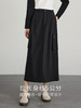 【专属特价】熙世界工装风半身裙2025早秋新款高腰黑色赫本风开叉直筒中长裙 商品缩略图1