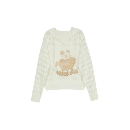 谜底套头针织衫女2024春季新款学院风连帽绣花宽松毛衫241MZ0307 商品图4