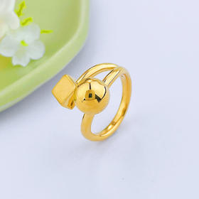 【限时克减150元】足金 【精品】无氰5D几何方块金球圆珠女戒(AR5DJZ00011)（预售产品下单后不退款不退货不换货不补差价）（预售产品下单后不退款不退货不换货不补差价）