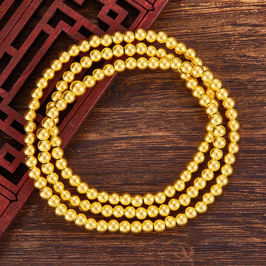 【限时克减128元】足金999.9 古法三圈小圆珠手串(大珠4.5-5mm，小珠3.5-4mm，周长约50-51cm)(GFSCW00003)补差价）预售产品下单后不退款不退货不换货不补差价 商品图0