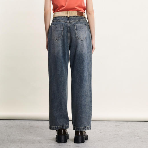 谜底直筒牛仔裤女2024春新款复古特色高腰百搭合身长裤241MK0003 商品图2