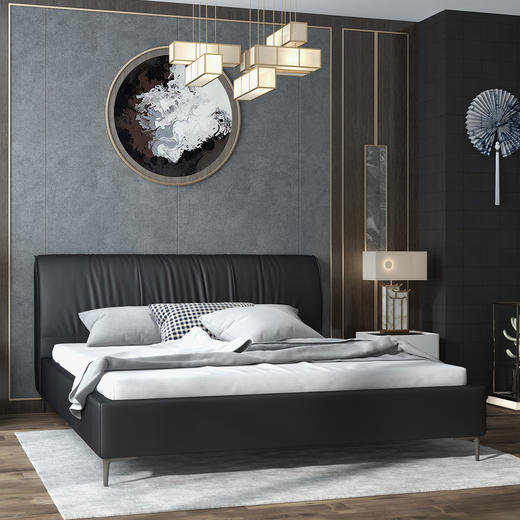 顾家家居整装 现代意式 皮艺软床KZ.B1062 黑曜 商品图1