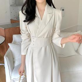 2025早春【新品法式轻奢赫本风 显瘦西装连衣裙】韩版气质翻领 收腰长裙