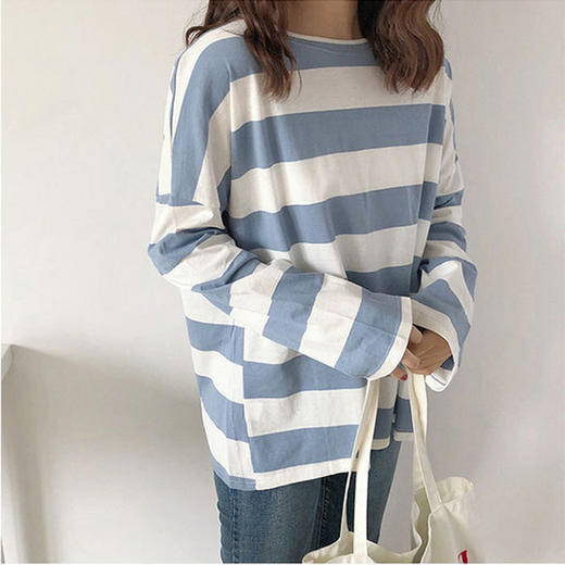 2025春秋【漂亮条纹学妹t恤女】韩版新款 时尚女装 宽松大码打底衫 商品图0