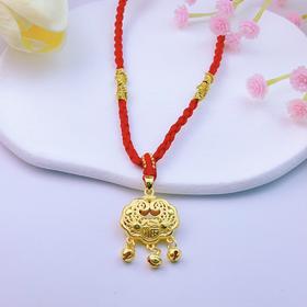 【限时7.5折】【定价黄金】足金 #儿童/宝宝 3D硬金镂空双面如意铃铛福字锁包吊坠挂绳成品项链(AA3DDZ00004)（预售产品下单后不退款不退货不换货不补差价）