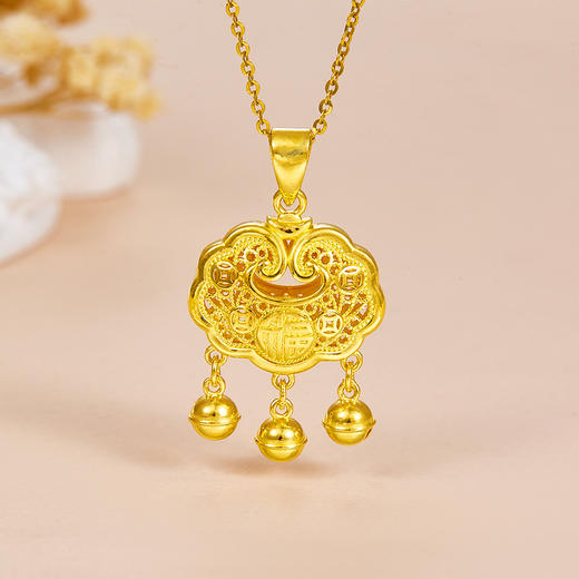 【限时克减150元】足金999.9 #招财纳福 #儿童/宝宝 镂空双面招财纳福铃铛如意福字锁包吊坠网红锁包（不含链）(DZ00602-02)（预售产品下单后不退款不退货不换货不补差价） 商品图0