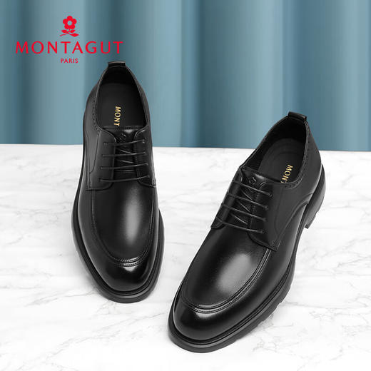 梦特娇男鞋新款商务系带正装皮鞋男真皮德比鞋上班结婚新郎鞋 黑色 38 商品图1
