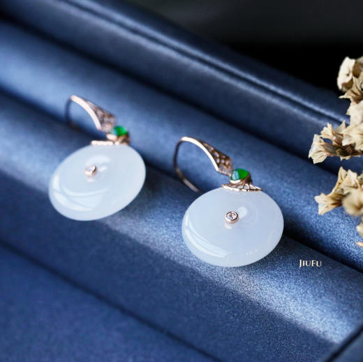 18K玫瑰金和田玉（白玉）耳饰--平安如意/平安扣16mm/总长35mm 商品图4