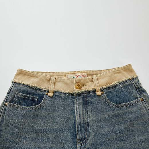 谜底直筒牛仔裤女2024春新款复古特色高腰百搭合身长裤241MK0003 商品图3