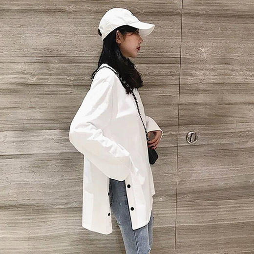 2025新款【早春韩版网红 纯色长袖t恤女】宽松开叉 春秋款女装上衣 商品图3