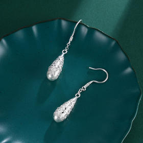 子佩集S990银【沁雪】耳环【MXEH002】花丝水滴2401