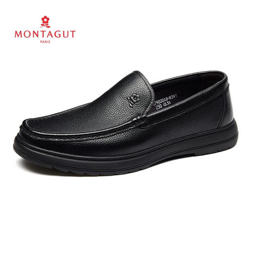 梦特娇新款商务休闲皮鞋方头一脚蹬套脚牛皮鞋中年爸爸鞋 商品图2