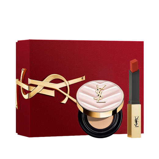 YSL圣罗兰彩妆礼盒 小金条唇膏口红1966红棕+粉气垫B10 商品图10