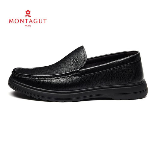 梦特娇新款商务休闲皮鞋方头一脚蹬套脚牛皮鞋中年爸爸鞋 商品图6