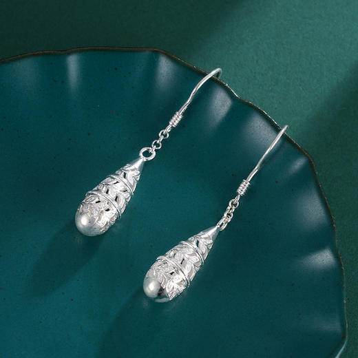 子佩集S990银【沁雪】耳环【MXEH002】花丝水滴2401 商品图3