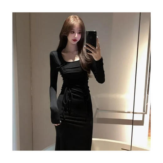 2025早春【新款甜辣酷连衣裙 法式气质】修身显瘦 黑色长款鱼尾裙子女装 商品图5