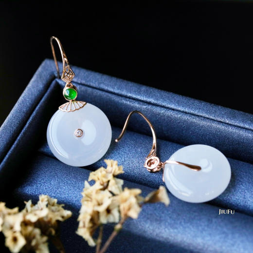 18K玫瑰金和田玉（白玉）耳饰--平安如意/平安扣16mm/总长35mm 商品图5