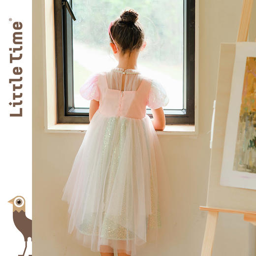littletime女童甜美公主裙2024春夏新款短袖网纱裙儿童洋气连衣裙 商品图3