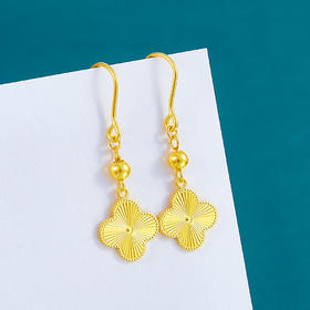 【限时克减128元】足金999.9 #小红书 【精品】双面车花四叶草圆珠耳钩耳吊(ES00469)（预售产品下单后不退款不退货不换货不补差价）