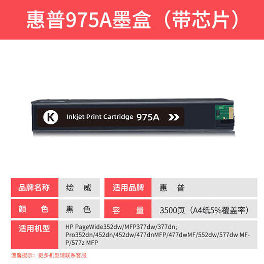 绘威975A墨盒 适用惠普HP 477dw 452dn 577dw 552dw 477dn 452dw 577dz 352dw MFP P55250打印机975A墨盒 商品图2