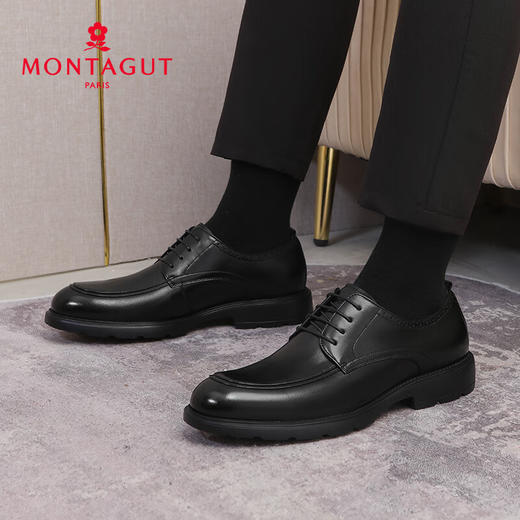 梦特娇男鞋新款商务系带正装皮鞋男真皮德比鞋上班结婚新郎鞋 黑色 38 商品图4
