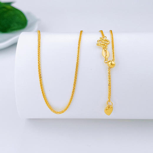 【限时克减150元】足金999 (足金999字印)5G黄金心尾款抽拉调节方肖邦链项链(5GXL00072-02)（预售产品下单后不退款不退货不换货不补差价） 商品图1