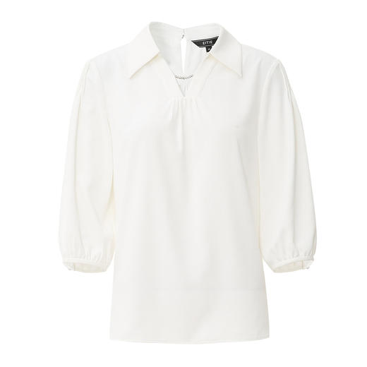 EITIE爱特爱时尚V领直筒宽松显瘦通勤白色灯笼袖衬衫上衣24春新款A2413307 商品图5