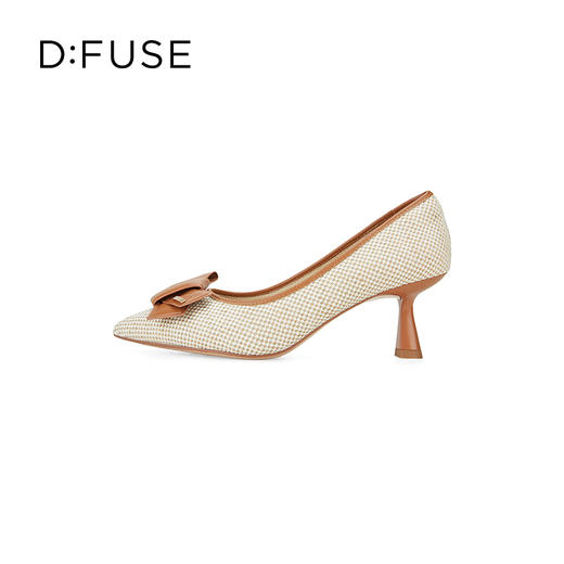 Dfuse迪芙斯2024春季新款拼色蝴蝶结麻布通勤细高跟鞋DF41111022 商品图3
