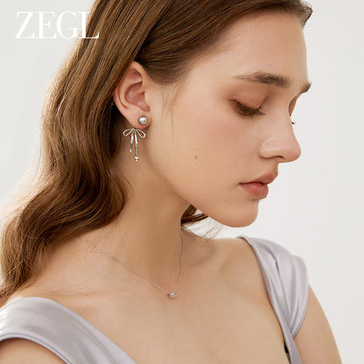 ZEGL蝴蝶结人造珍珠耳环女2024新款众独特高级感耳钉925银针耳饰 商品图2