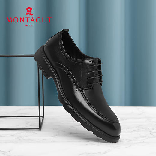 梦特娇男鞋新款商务系带正装皮鞋男真皮德比鞋上班结婚新郎鞋 黑色 38 商品图5