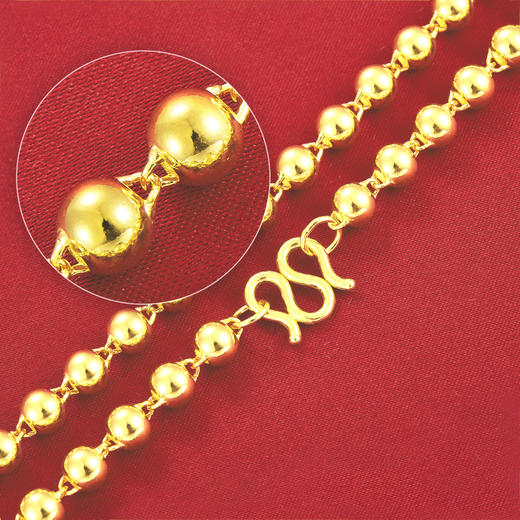 【限时克减150元】足金999.9 光珠链纯光珠(约6.1-6.5mm)纯圆珠项链佛珠项链(XL00003-17)补差价）预售产品下单后不退款不退货不换货不补差价 商品图0