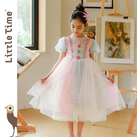 littletime女童甜美公主裙2024春夏新款短袖网纱裙儿童洋气连衣裙