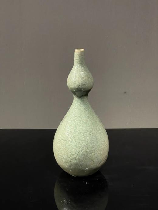 象嵌詩文刻花卉纹青瓷葫芦瓶，顺丰包邮 商品图1