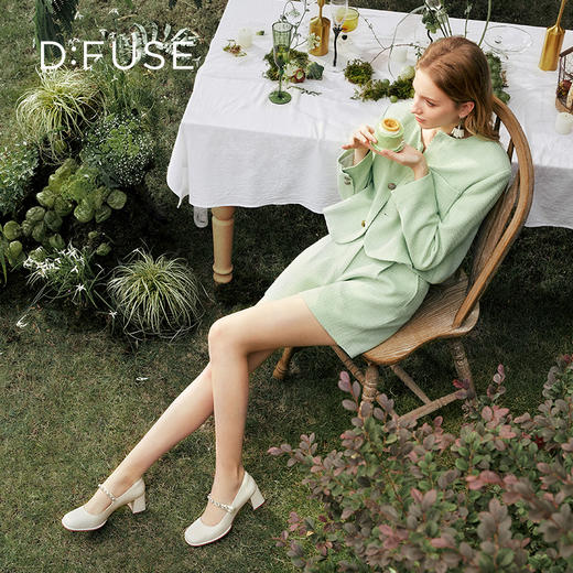 D:FUSE迪芙斯2024春季新款银色方头粗高跟珍珠玛丽珍单鞋DF41111056 商品图7