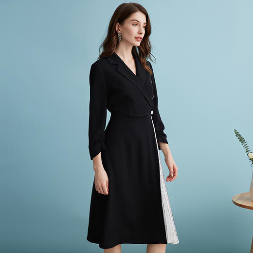 EITIE爱特爱气质通勤OL收腰百褶拼接时尚西装连衣裙春季新款A2407329 商品图3