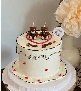【优品系列】---二次元【黑白线条情侣小熊】情人节，520、七夕蛋糕