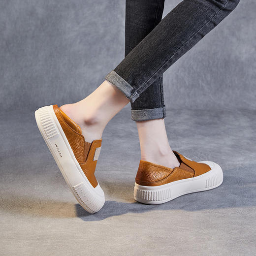 头层牛皮厚底饼干鞋，休闲松糕一脚蹬懒人单鞋真皮乐福鞋 ZM24A638 商品图2