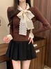 春季【拼接蕾丝蝴蝶结 围巾领长袖针织衫女】短款修身显瘦 打底衫上衣女 商品缩略图4