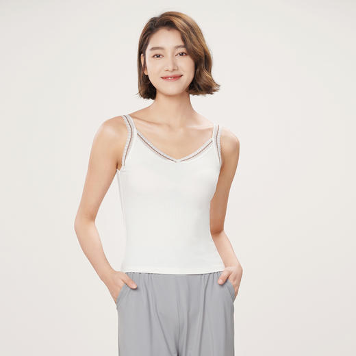都市丽人吊带背心女罗纹棉背心无罩杯棉质吊带背心无钢圈无排扣LV45A1 商品图1