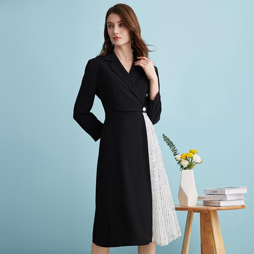 EITIE爱特爱气质通勤OL收腰百褶拼接时尚西装连衣裙春季新款A2407329 商品图4