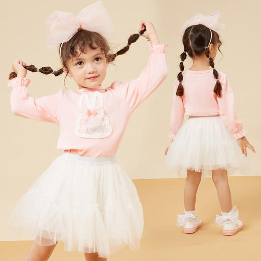 贝贝怡童装春秋款女童甜美可爱长袖T恤宝宝卡通兔子上衣秋装ZB3CS008 商品图2