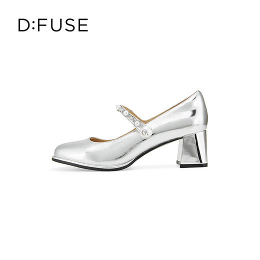 D:FUSE迪芙斯2024春季新款银色方头粗高跟珍珠玛丽珍单鞋DF41111056 商品图1