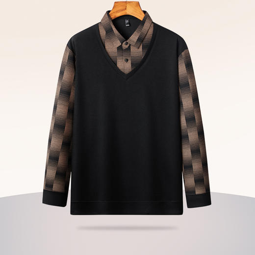 【Q】【假两件】【新款DSZ】大依优型大码假两件长袖T恤衬衫领加肥加大肥佬休闲商务宽松透气上衣打底 商品图1