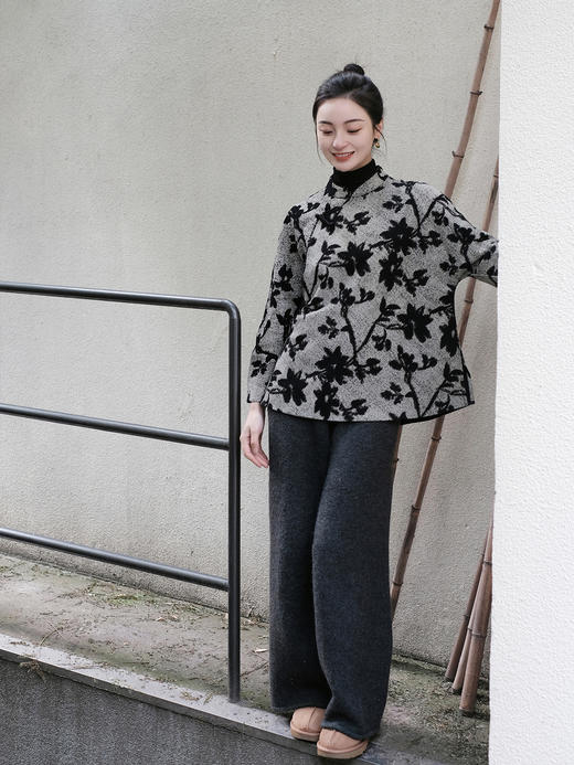 盛唐牡丹 |新中式羊皮印花斜襟外套 商品图1