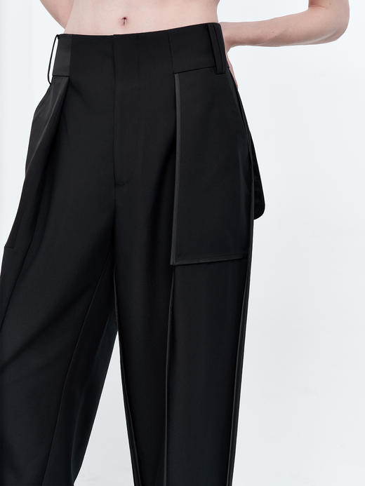 TIWILLTANG启世录 “obsidian”satin“曜岩” 黑色缎面拼接长裤 商品图8