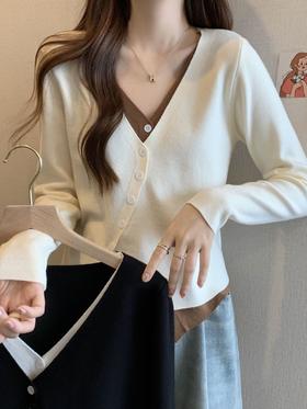 春秋季【不规则下摆 假二件针织开衫女】设计感小众 修身显瘦 撞色上衣女