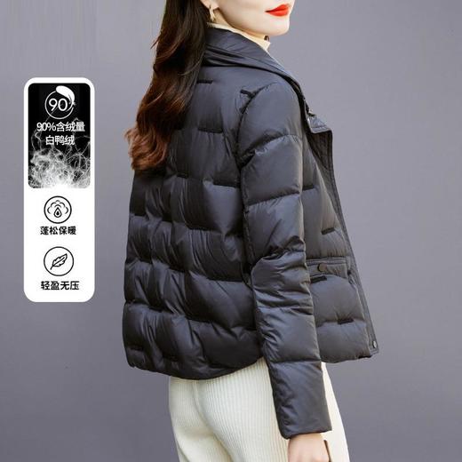 黑色短款羽绒服女冬2023年新款小个子时尚轻薄白鸭绒立领加厚外套 商品图0
