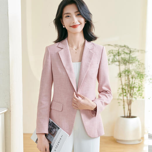 剩S/M/XL/XXL 米思阳2026春季新款时尚休闲粉色西装宽松收腰弹力晚会外套女0492 商品图1